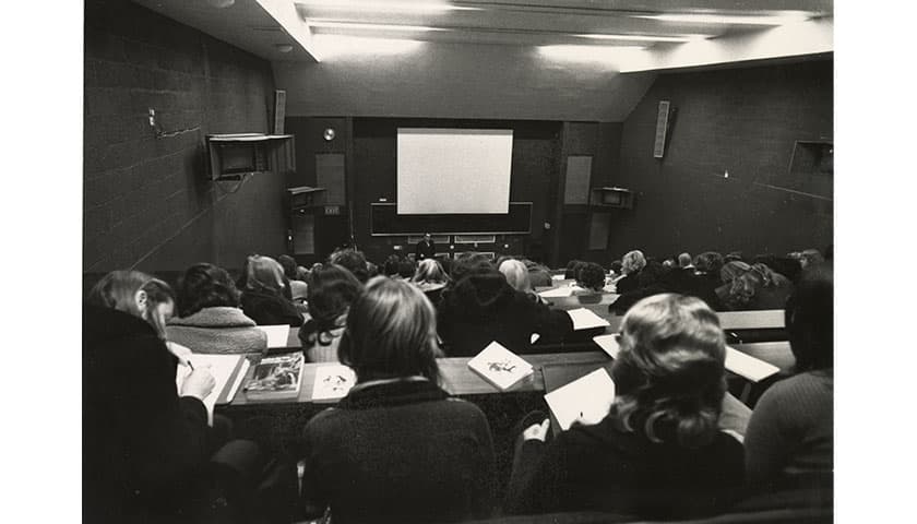 Students listening to a lecture in Faraday Lecture Theatre in the 1960s